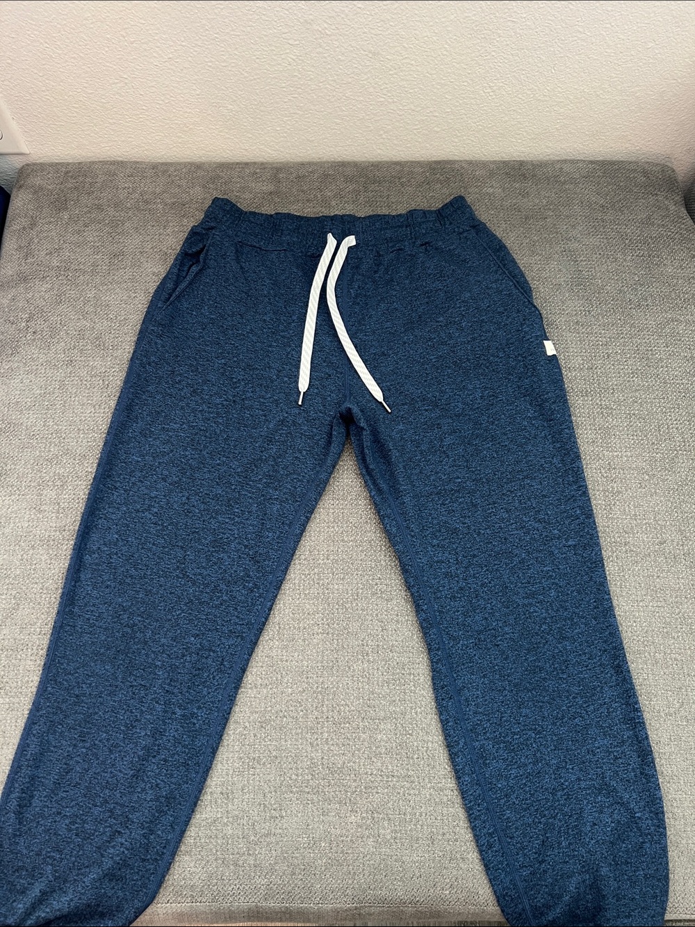 Vuori Navy Blue Heather Track Pants with White Drawstring